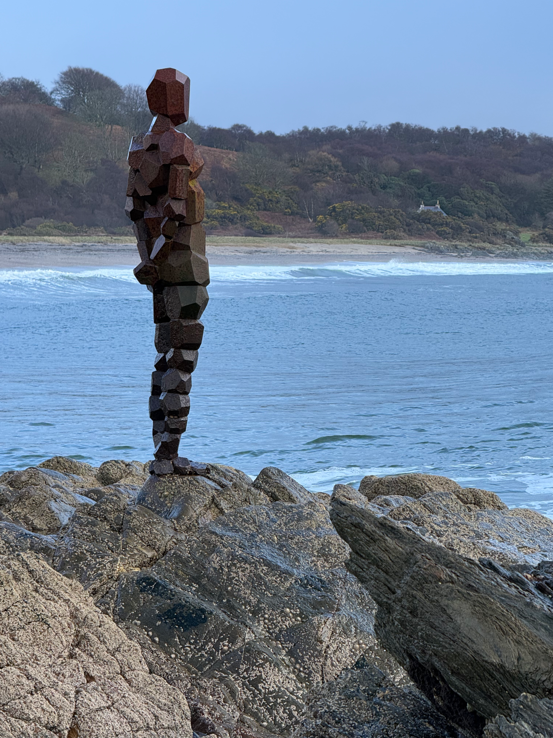 The Warrior statue on the rocks at Saddell Bay near Campbeltown, Scotland