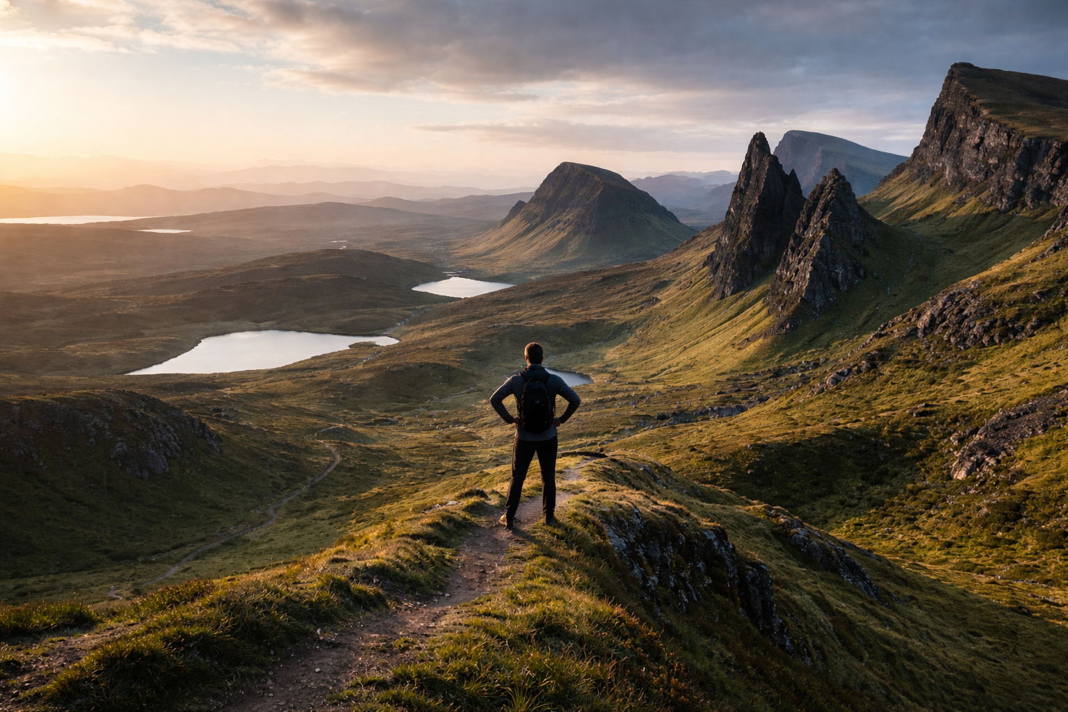 Beautiful Scottish Landscape with an admiring hiker.